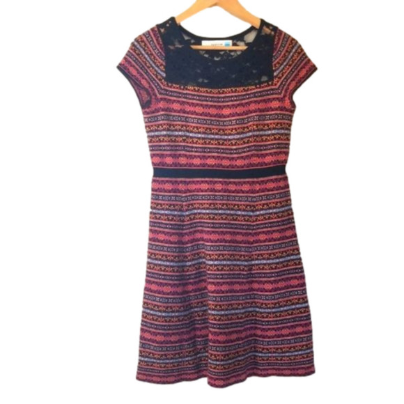 𝅺Sparrow Anthropologie Cashmere Blend Knit Intarsia Lace Mini Dress Size XS - Picture 1 of 11